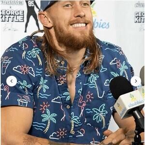 CHUBBIES Button Down Short Sleeve Men’s XXL Friday Neon Lights Blue, Preppy Fun